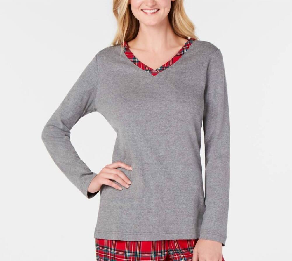 NEW FAMILY PJS v-neck pajama top in brinkley plaid